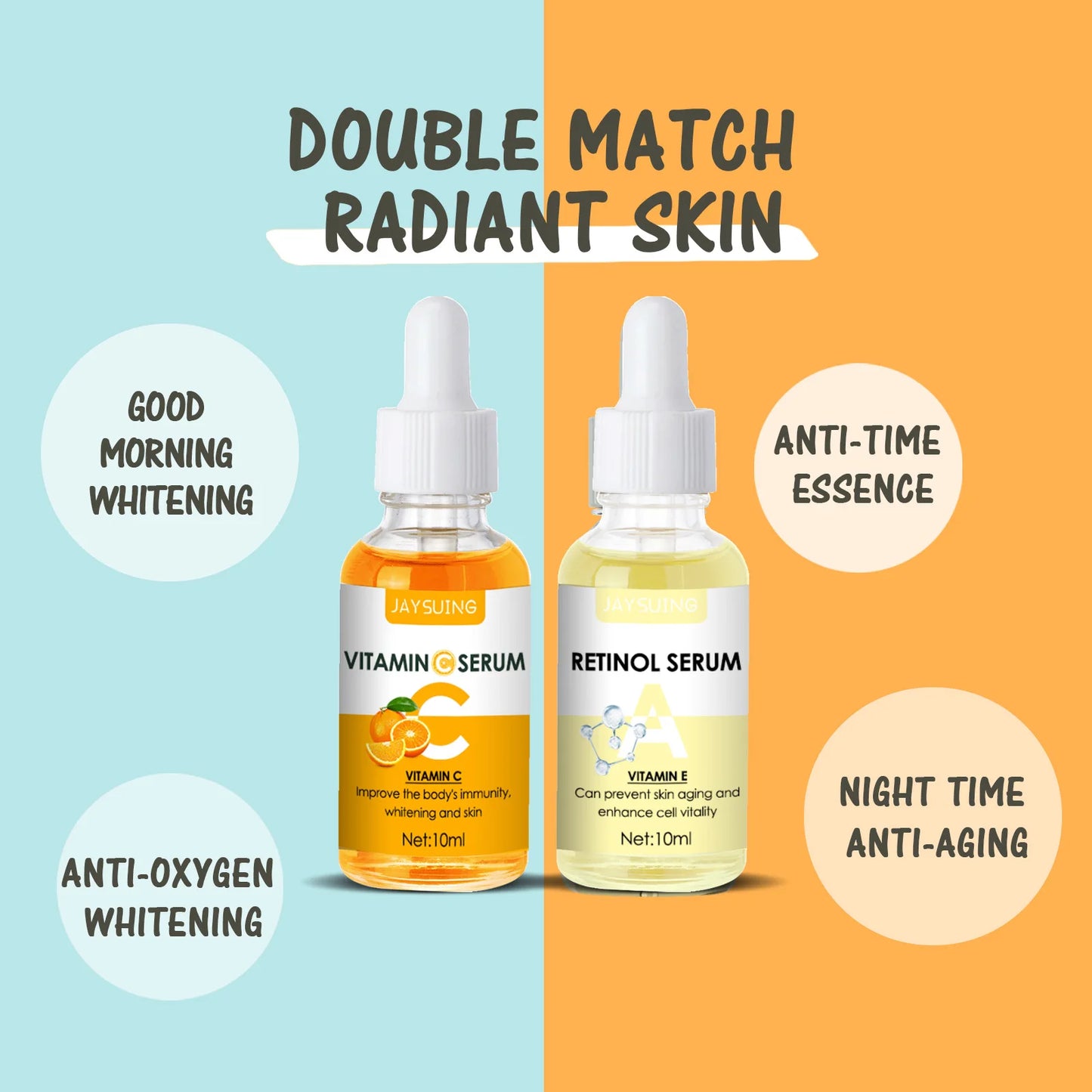 SUERO FACIAL BLANQUEADOR CON VITAMINA C, ACIDO HIALURÓNICO, SUERO PURIFICADOR Y ELIMINADOR DE MANCHAS OSCURAS 2 UNIDADES POR JUEGO.