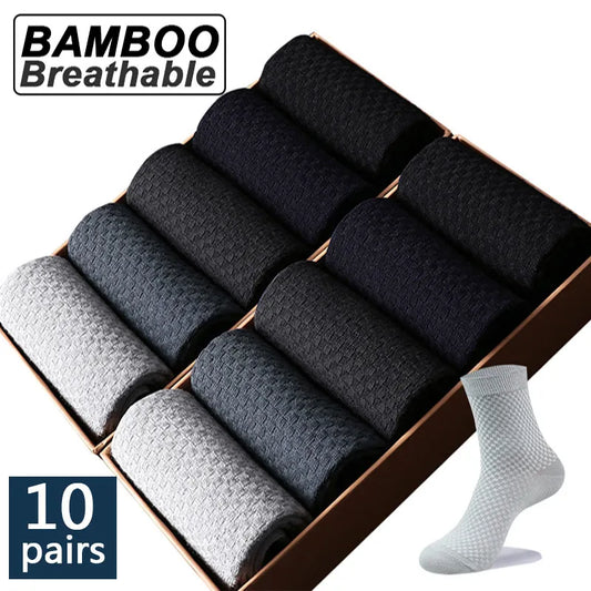 CALCETINES LARGOS DE FIBRA DE BAMBU PARA HOMBRE, CALCETIN TRANSPIRABLE DE COMPRESIÓN, 10 PARES.