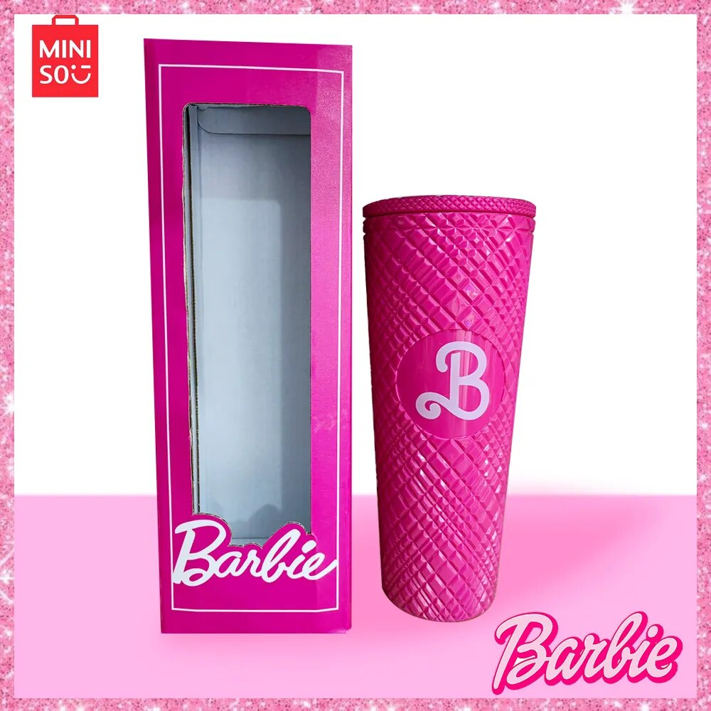 VASO DE BARBIE, PLÁSTICO DE DOBLE CAPA DE ALTA CAPACIDAD CON POPOTE, 800ML.