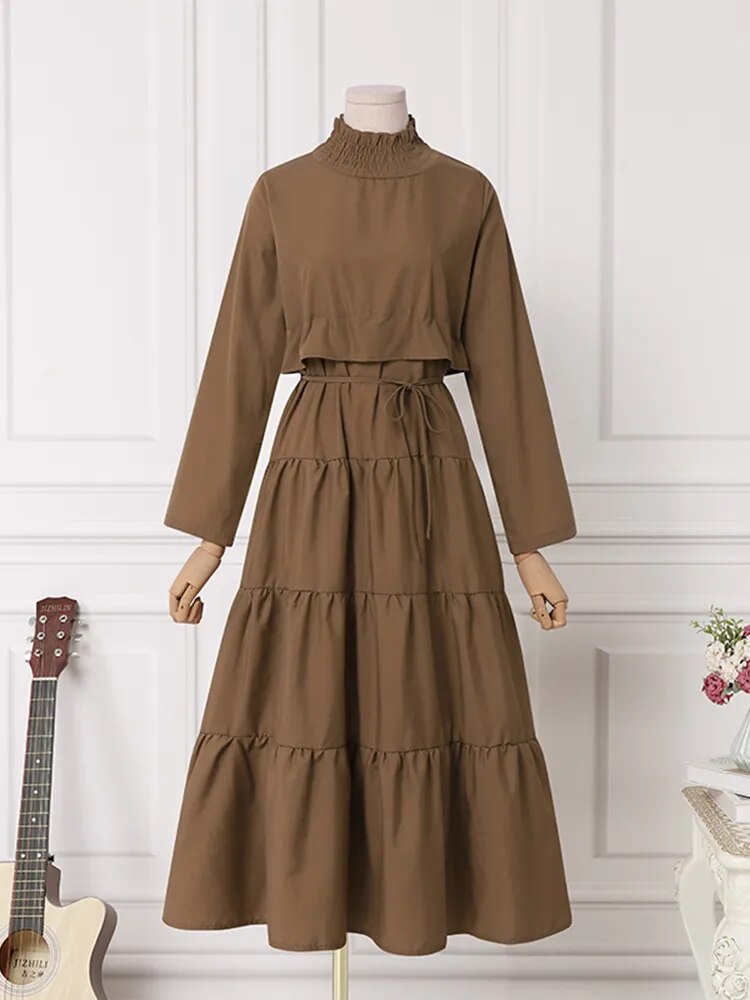 VESTIDO LARGO INFORMAL CON VOLANTES PARA MUJER.