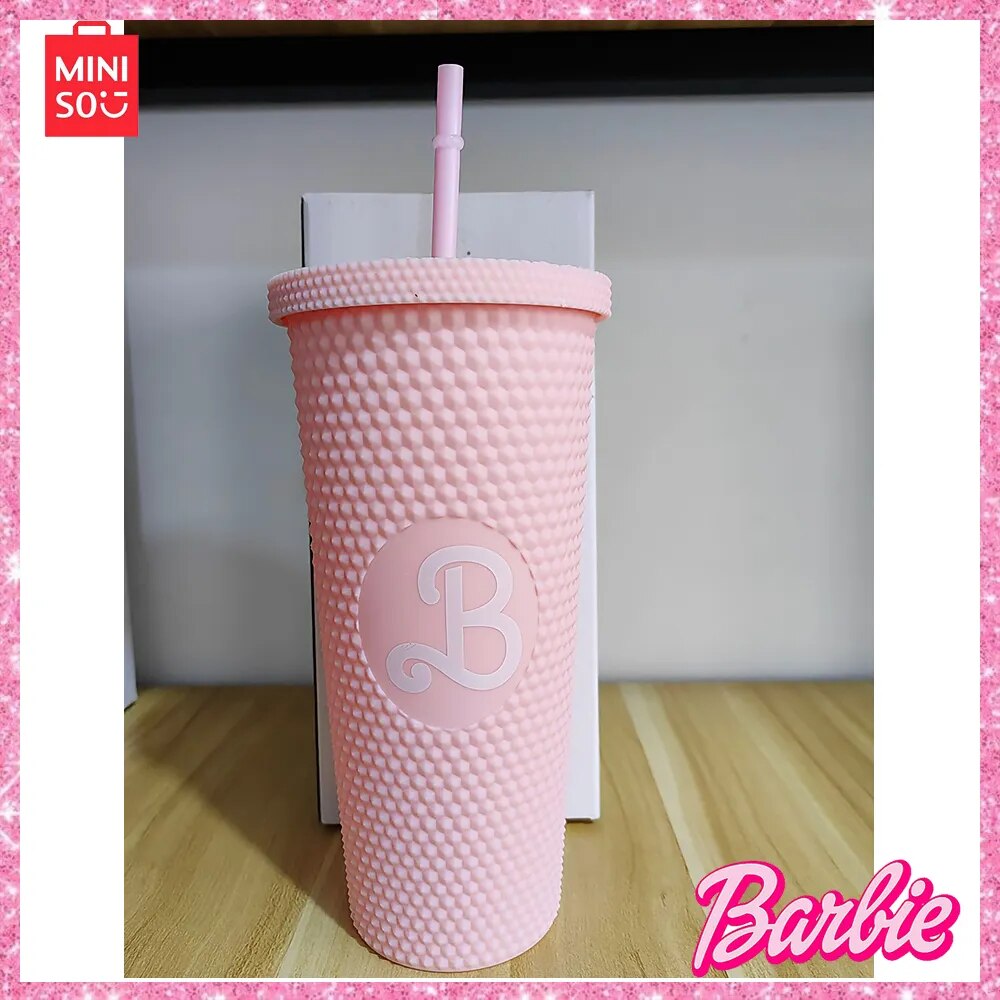 VASO DE BARBIE, PLÁSTICO DE DOBLE CAPA DE ALTA CAPACIDAD CON POPOTE, 800ML.