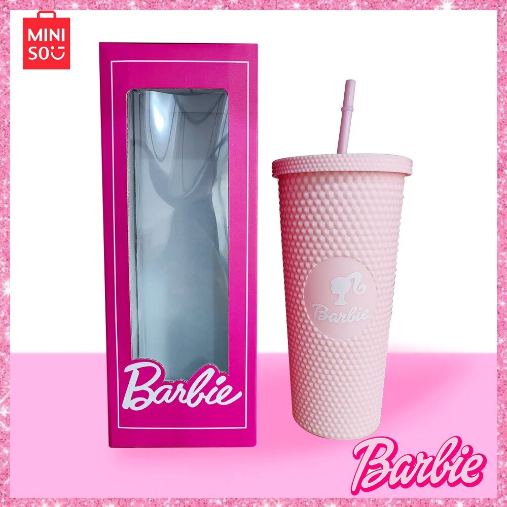 VASO DE BARBIE, PLÁSTICO DE DOBLE CAPA DE ALTA CAPACIDAD CON POPOTE, 800ML.