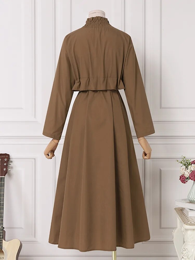 VESTIDO LARGO INFORMAL CON VOLANTES PARA MUJER.