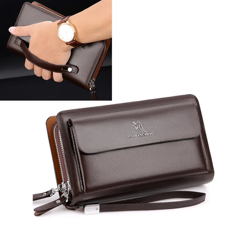 CARTERA DE MANO DE CUERO PARA HOMBRE, CON CREMALLERA, BOLSO DE LUJO.