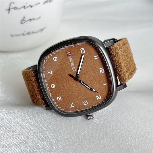 RELOJ UNISEX DE CUARZO CON CORREA DE CUERO, ESTILO VINTAGE.